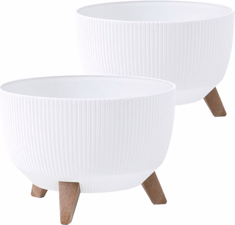 Set van 2 Ronde Bloempotten met Voeten voor Buiten en Binnen - Plantenbakken Ø 29 cm Wit