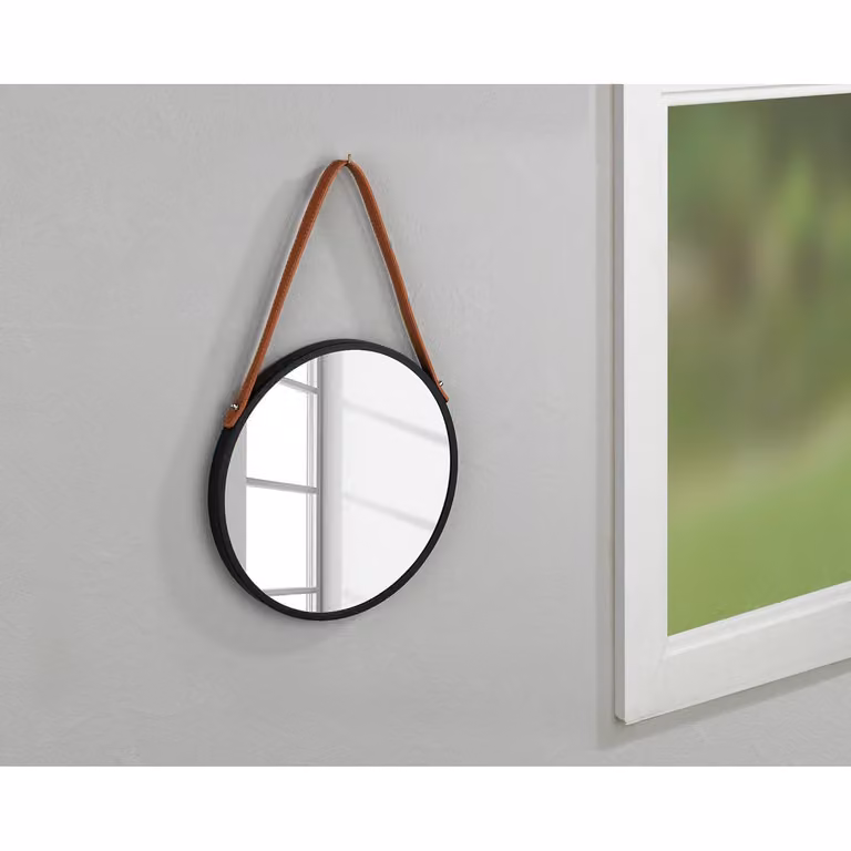 home24 Wandspiegel Borrone zwart gelakt ijzer en glas Ø 30 cm