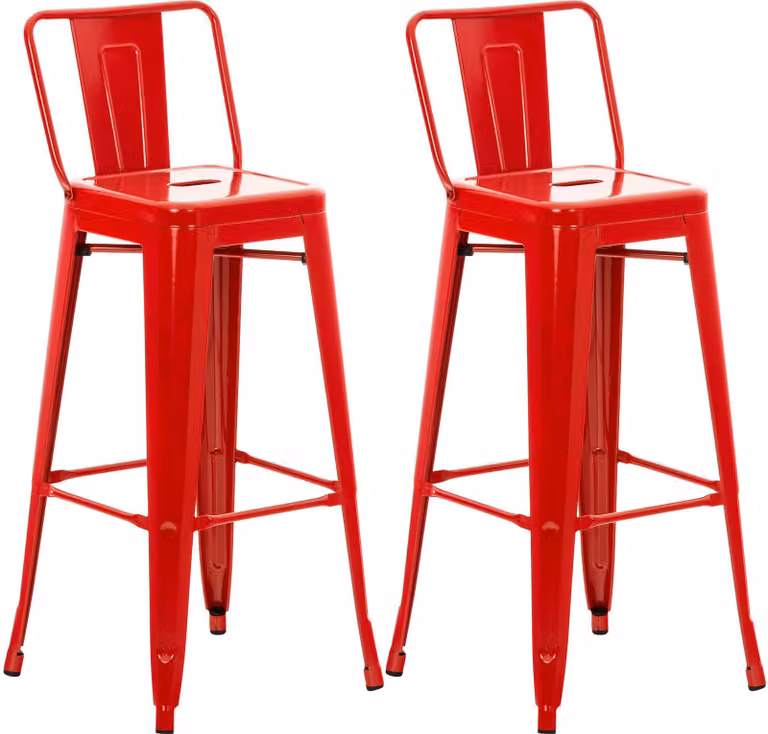 CLP Barkrukset van 2 stuks Mason met rugleuning in industriële stijl - Rood