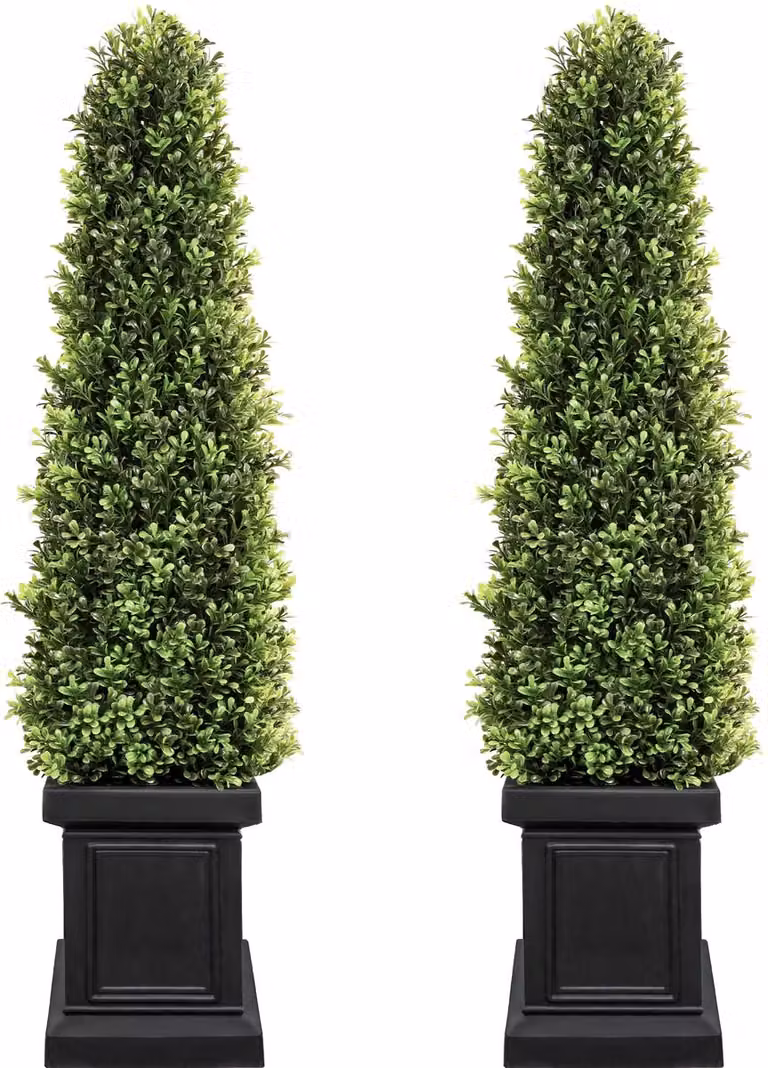 Set van 2 Kunstmatige Buxus Vormsnoei voor Buiten, 1,1 m Hoog, Groene Decoratie met Pot