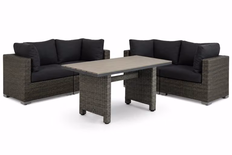 Garden Collections Toronto/Lusso 5-delige dining loungeset van polyrattan in zwart en grijs