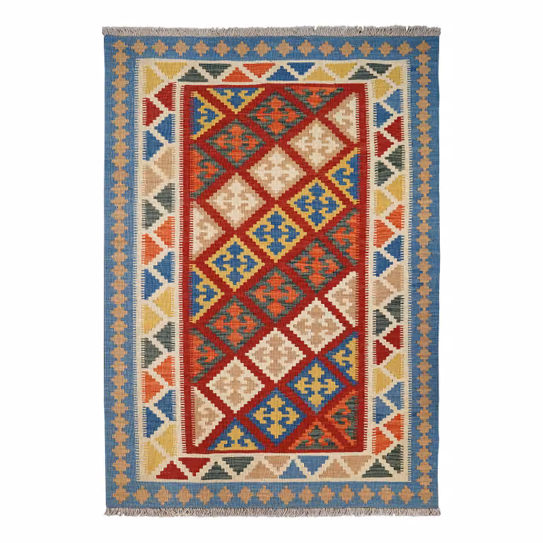 home24 Kelim Gashgai laagpolig vloerkleed rood multicolor wol B: 122 cm, L: 178 cm