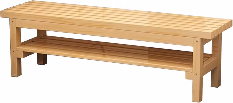 Houten Entree Bank met Opbergruimte voor Schoenen - Modern Lamellen Design - Houtkleur - B/D/H: 80 x 35 x 40 cm