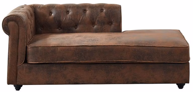 SHIREL Chesterfield chaise longue met leeraspect - Hoek rechts - Microvezel - B: 170 cm, H: 73 cm, D: 85 cm