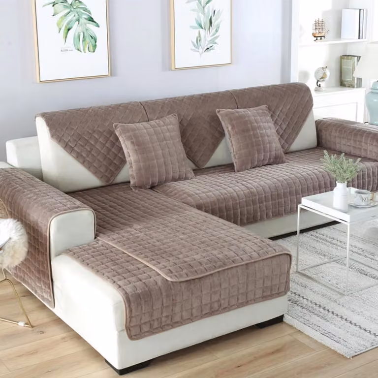 Khaki Bankhoes van Zacht Fluwelen met Anti-slip voor je Bank - 110 x 110 cm
