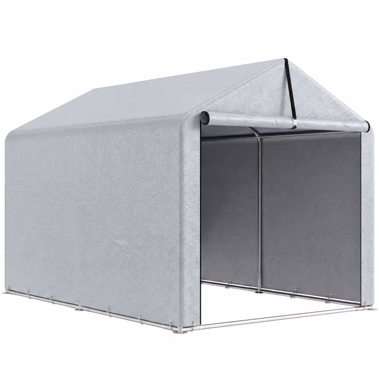 Outsunny Garagetent met Zadeldak en Oproldeur, Waterdicht en UV-bestendig, Lichtgrijs, B/D/H: 2,2 x 1,6 m