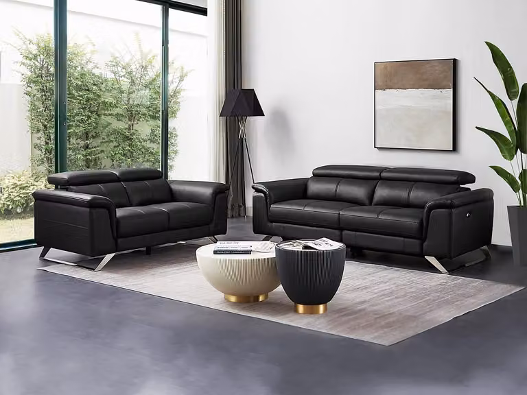 BREYT II Elektrische 3-zits sofa met lederen bekleding in zwart