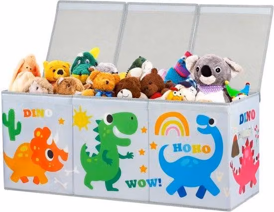 Ibenzoa Grote inklapbare opbergbox voor speelgoed met dinosaurusmotief, grijs, B/D/H: 96 x 32 x 40 cm