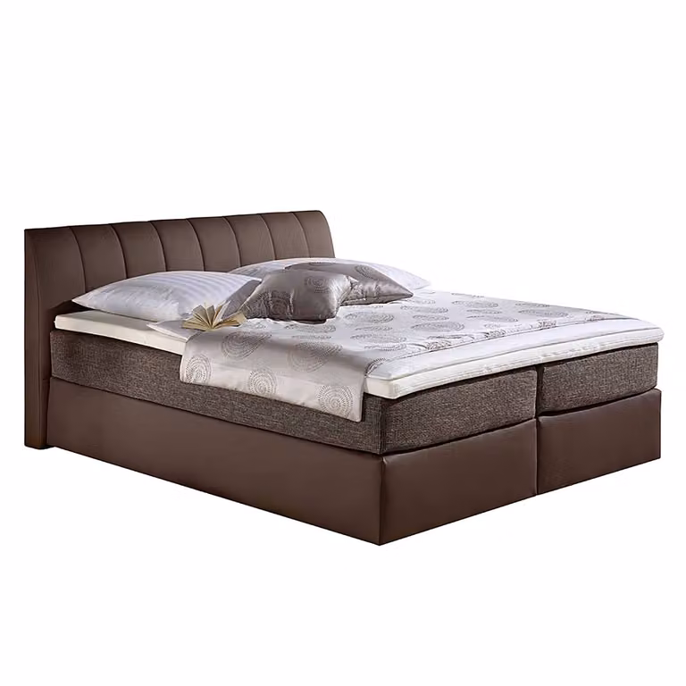 home24 Boxspring Valea met pocketveringmatras, structuurstof, bruin/beige/grijs, 140 x 200 cm