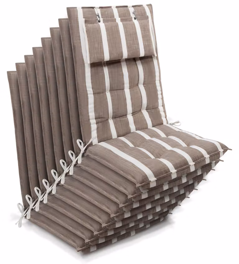 Beautissu 8-delige set zittingkussens voor tuinstoelen met hoge rugleuning, beige-wit gestreept, B: 120 cm, D: 50 cm, H: 8 cm