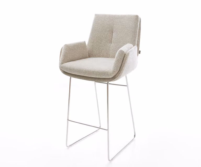 DELIFE Barstoel Beige met Zilver Kleur en Metalen Sledeonderstel