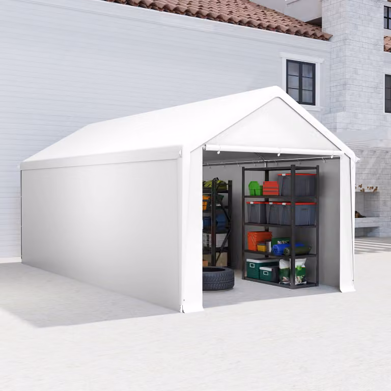 LZQ Carport Overkapping Wit 3 x 6 meter met UV-bestendig dak en afneembare zijpanelen