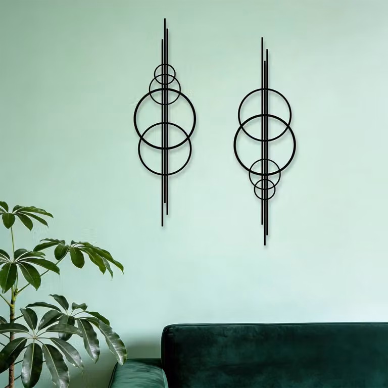 Set van 4 Moderne Geometrische Wanddecoraties van Zwart Metaal - Abstracte Kunst voor Slaapkamer, Woonkamer en Badkamer