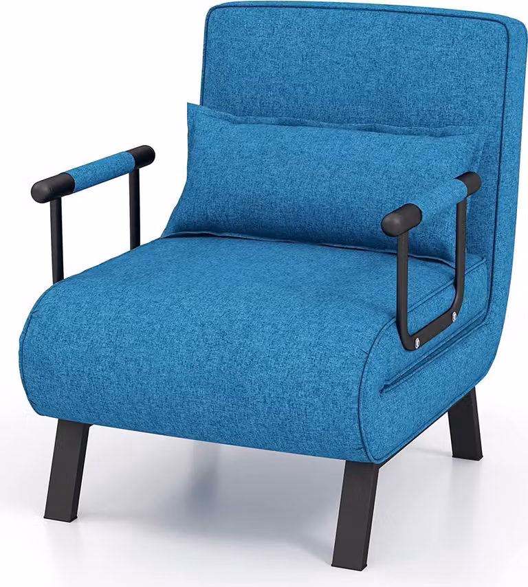 Costway 4-in-1 Slaapstoel en Slaapbank met 5-voudig verstelbare rugleuning, Blauw