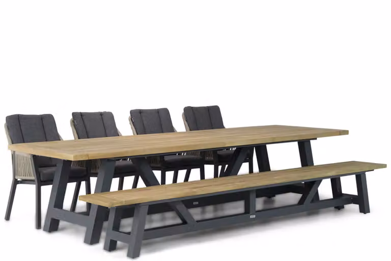 Lifestyle Garden Furniture Verona/Trente eettafelset voor 6 personen, 330 cm, aluminium en teak, bruin/beige