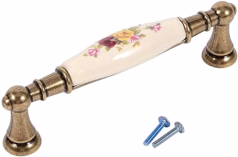 Traditionele keramiek en brons kastgrepen met vintage bloemenpatroon voor meubels en lades