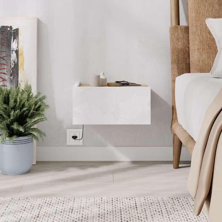 Skye Decor Nachtkastje Onda LED Wit & Eiken, B/D/H: 38,4 x 31 x 18,5 cm