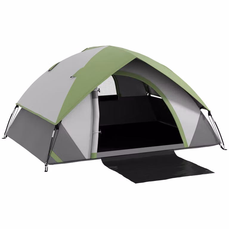 Outsunny Waterdichte Koepeltent voor 2 Personen met Deur en Venster, Grijs+Groen