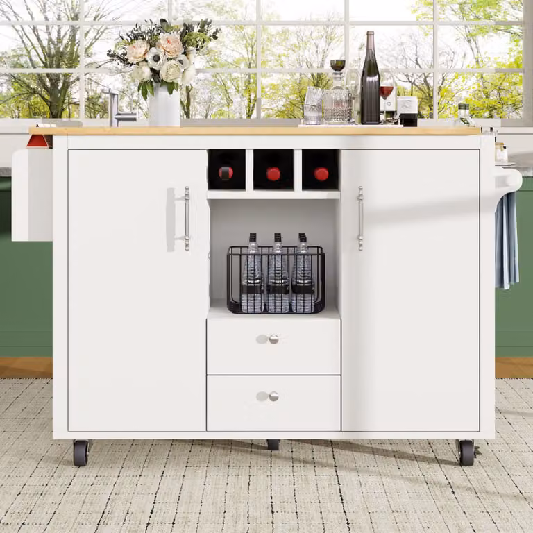 Aosom Mobiel keukeneiland met klaptafel, wit