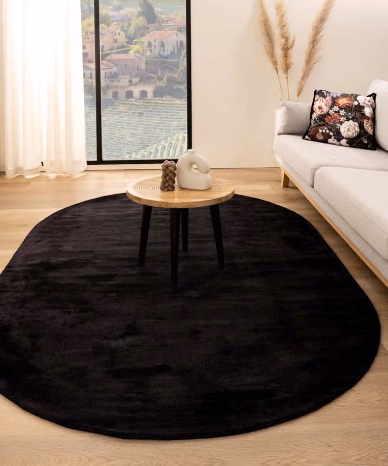 Paon Brillant Viscose Vloerkleed Glamour Ovaal Zwart 120 x 180 cm