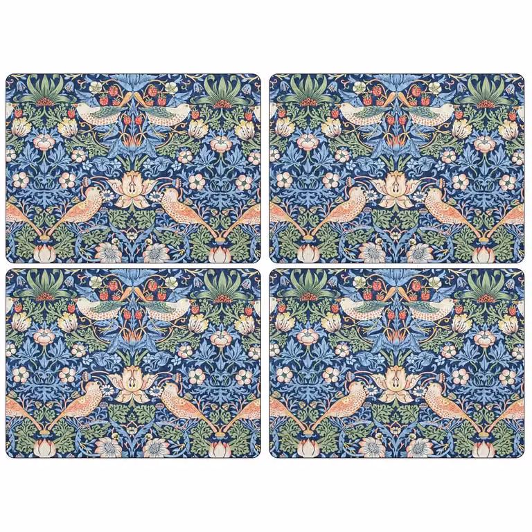 Pimpernel Strawberry Thief tafelonderleggers Blauw 4 stuks B/D: 40 x 30 cm