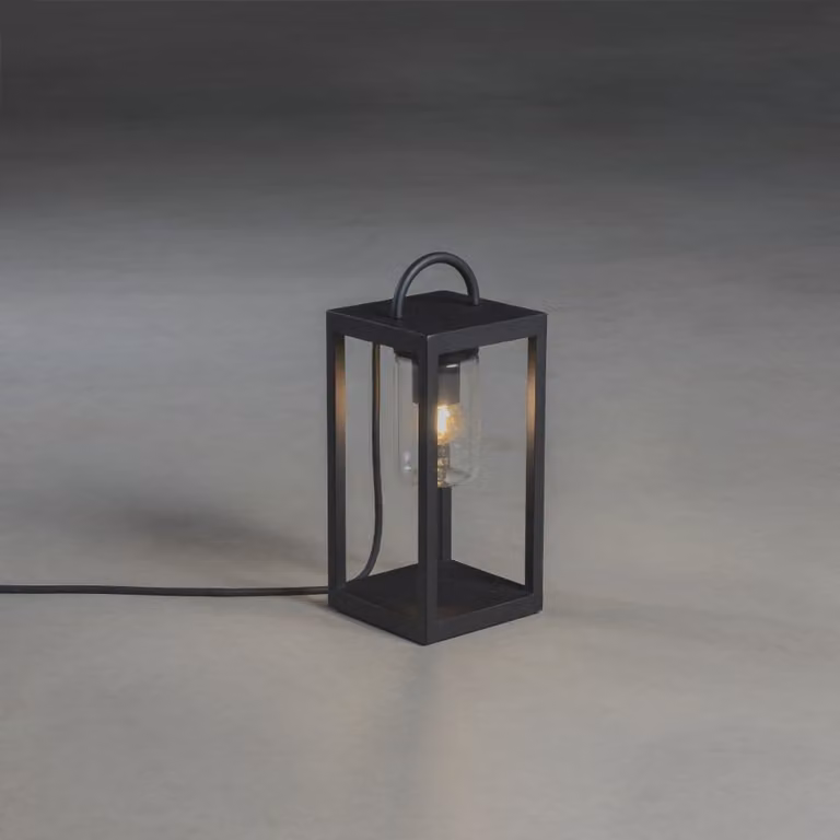 Konstsmide Terraslamp Bologna Zwart met Helder Glas, Hoogte: 33 cm