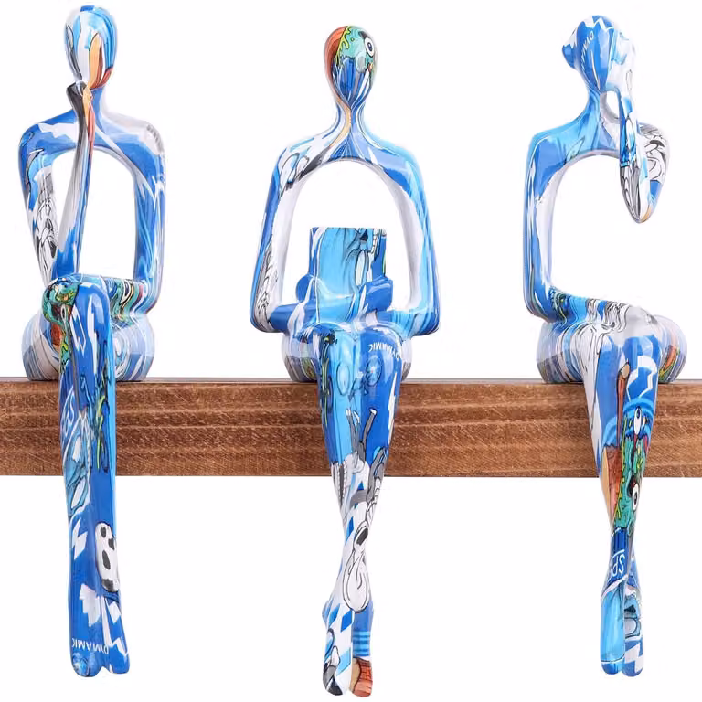 Omgoods Graffiti Reading Ladies Thinker Sitting Sculpture Set - Kleurrijke decoratie voor op tafel