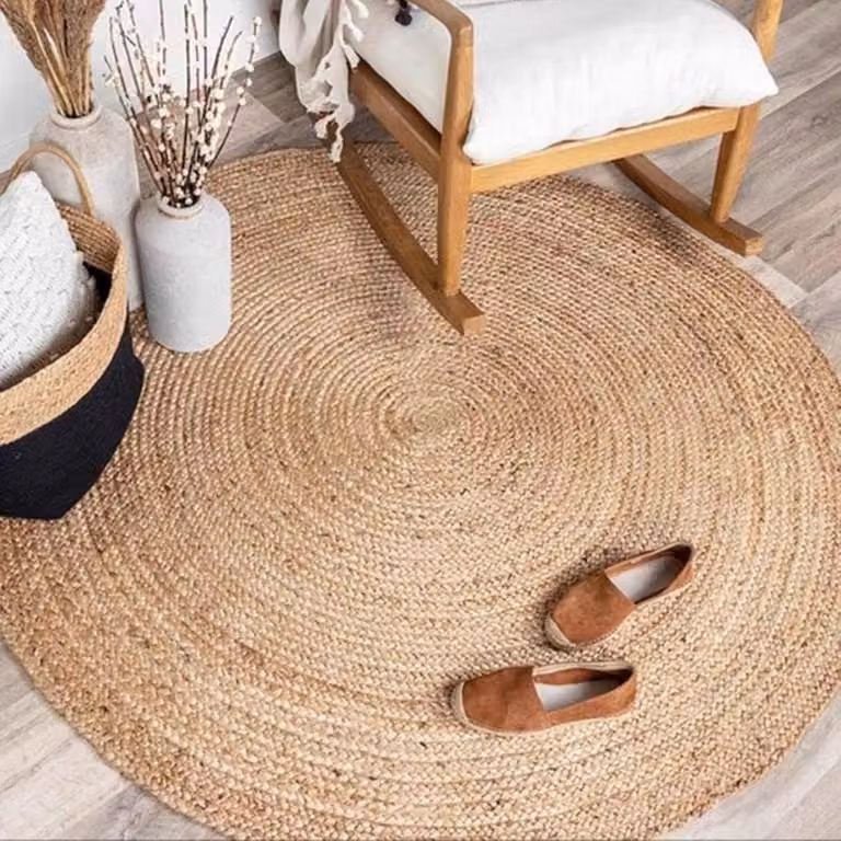Rond Gevlochten Jute Vloerkleed in Boho Stijl