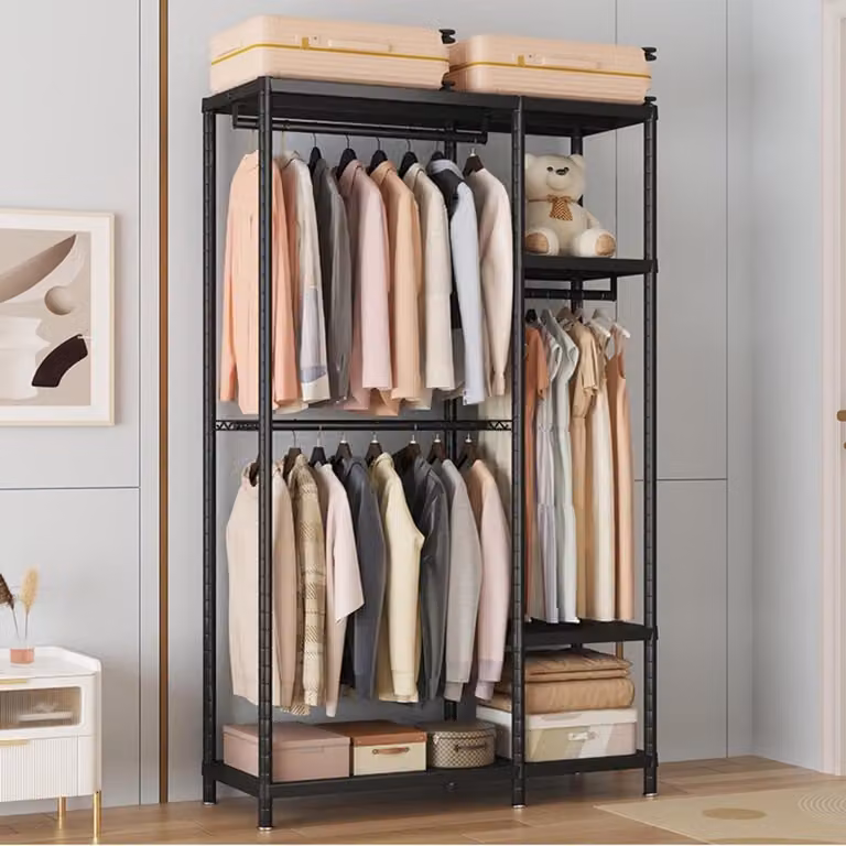 Kledingrek Metaal Zwart - Open Kledingkast voor Slaapkamer en Hal - Breedte: 114 cm