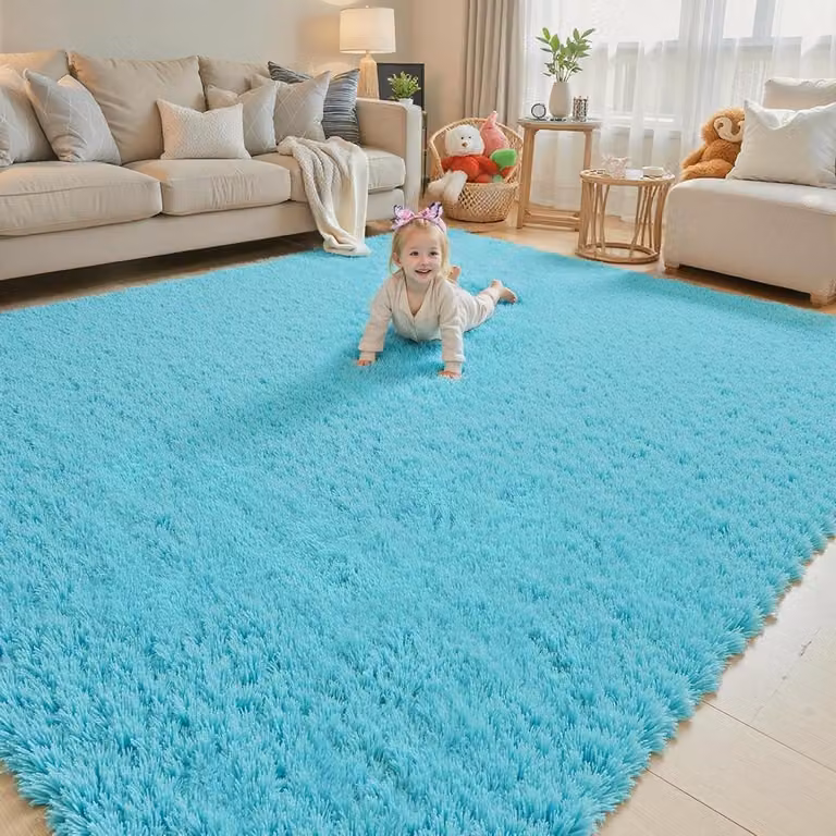 Blauwgroen Pluche Vloerkleed met Faux Fur voor Woonkamer en Slaapkamer - 183 x 274 cm