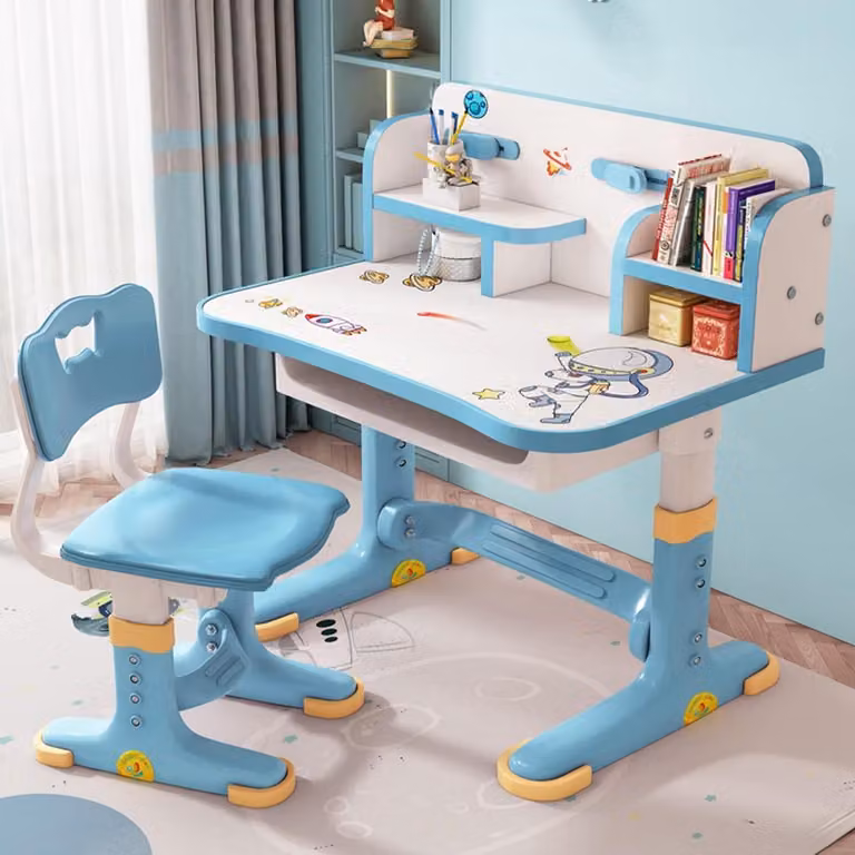 In hoogte verstelbaar kinderbureau met stoel voor leren en tekenen, B: 111 cm, D: 80 cm, H: 54 cm