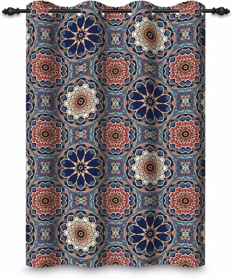 ShopVlot Gordijn met Oogjes Boho Traditioneel Marokkaans Kleurrijk Mandala Bloem Geometrisch Thermisch Blackout 107 x 160 cm