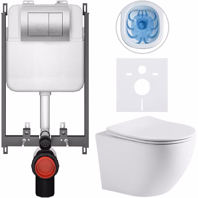 Cerano Toiletset Podomítkový Cesso wit mat met zilveren bedieningsknop Prime/Maxio voor inbouw, 49 x 36 cm