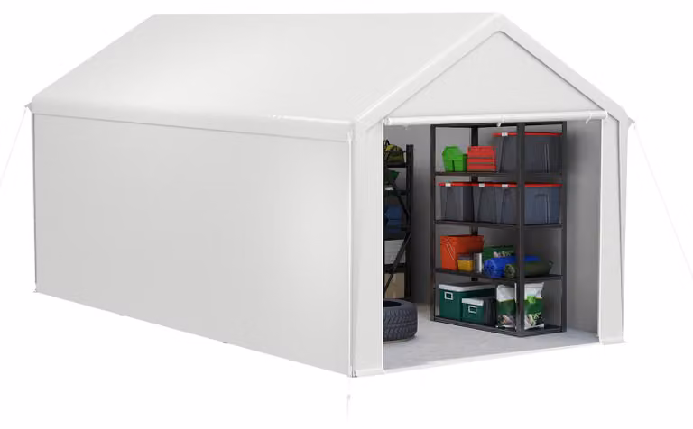 NaiZy Carport Wit/Grijs 3 x 6 m met verzinkte stalen buizen en PE-doek
