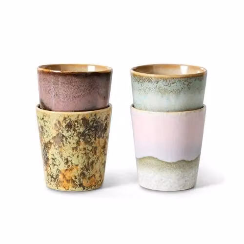 HKliving koffiekopje 70s set van 4 met een inhoud van 180 ml en een diameter van 7,5 cm