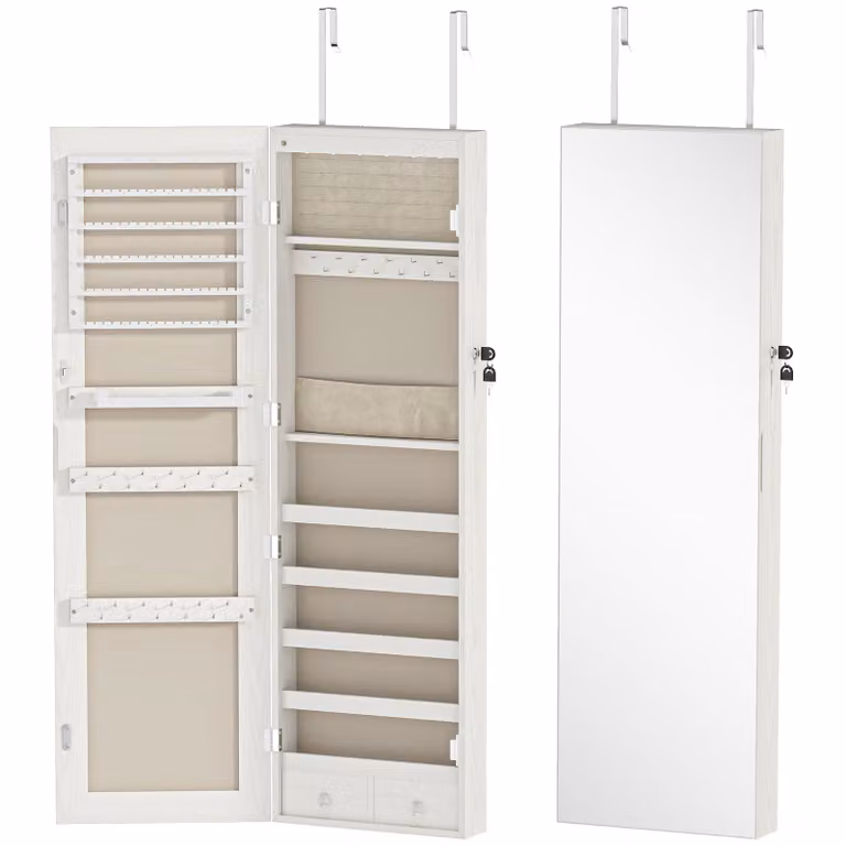 HOMCOM Sierjenkast met LED en spiegel, wandkast van MDF in wood effect