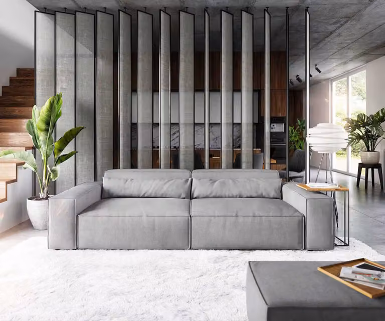 DELIFE Sirpio XL Big-sofa met kruk, grijs microvezel, 266 x 130 cm