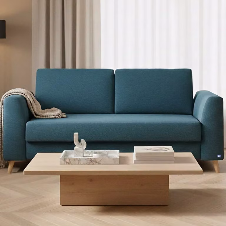 BRUNO slaapbank Classic in petrol-turquoise met massief houten frame en boxspringcomfort, 140 cm