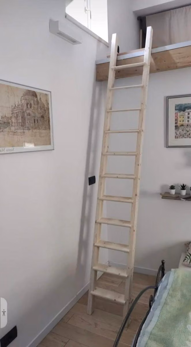 Houten ladder voor stapelbedden van massief hout, Hoogte: 170 cm