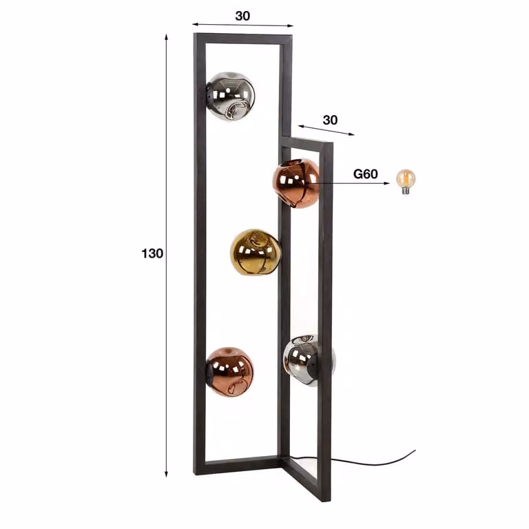 Lyora Stellar 5-lichts vloerlamp - Zwart - Glas en Aluminium