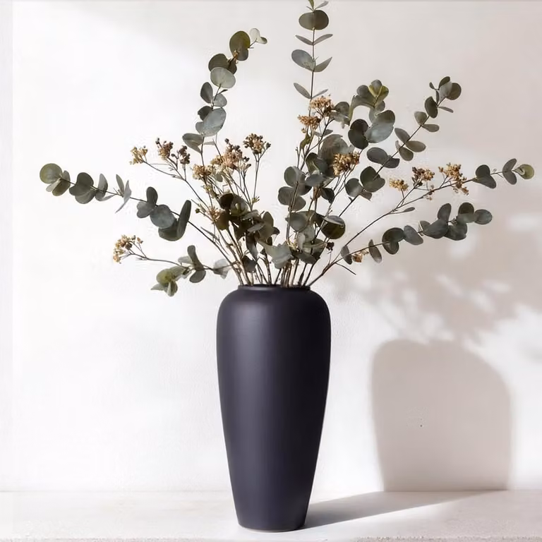 Grote Zwarte Keramische Vaas voor Vloer en Tafel - Rustiek & Modern Woondecoratie