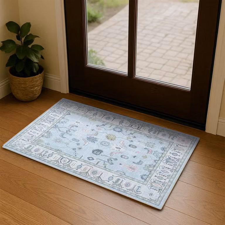 Verouderd Oosters Bloementapijt - Vintage Pastel Vloerkleed van Polyester voor Woonkamer, Slaapkamer of Keuken - 60 x 90 cm