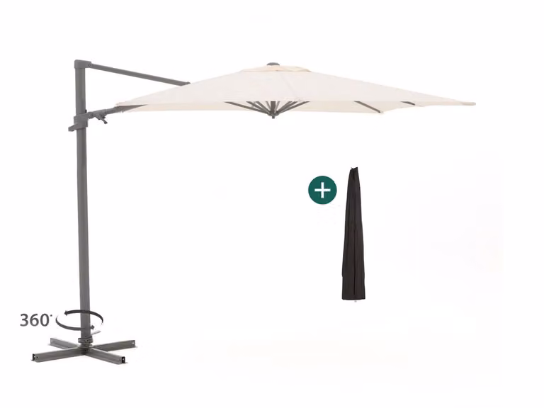 Shadowline Francisco Parasol met hoes, modern cantilever model, aluminium, wit of beige, B/D/H: 244 x 260 x 260 cm