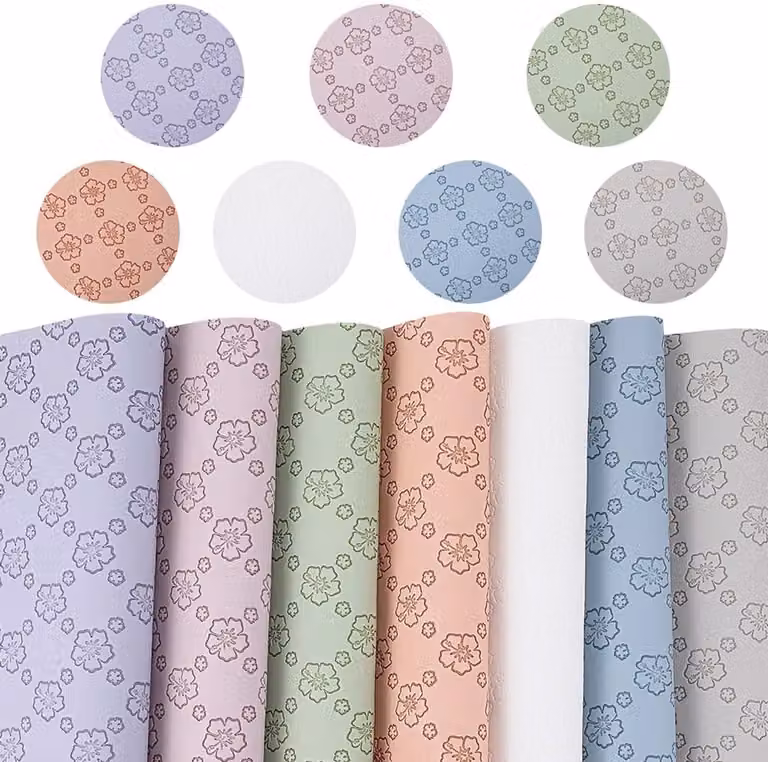 Set van 7 rollen PU-leer met bloemenpatroon en reliëf, 33 x 20 cm, 7 kleuren, synthetische stof voor naaien en meubels