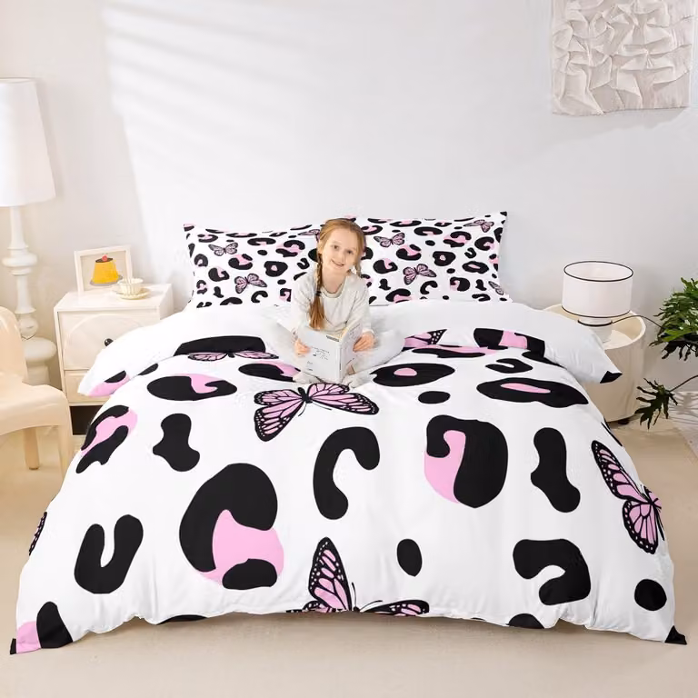 Omgoods - Roze Luipaardprint Dekbedovertrek Set voor Kinderen - 135 x 200 cm