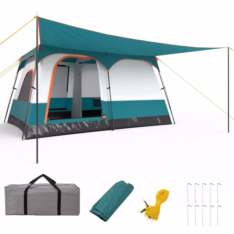 Costway Kampeertent met Luifel en 2 Slaapgedeeltes voor 4 tot 10 personen