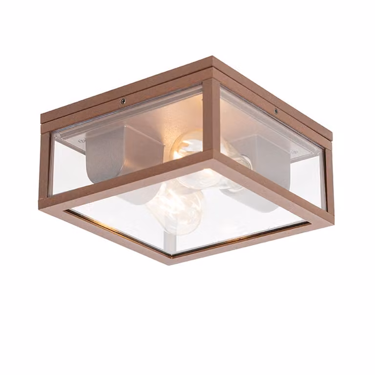 Qazqa Industriële Plafondlamp Bruin - 2-Lichts - IP44 - Glazen Kap - E27