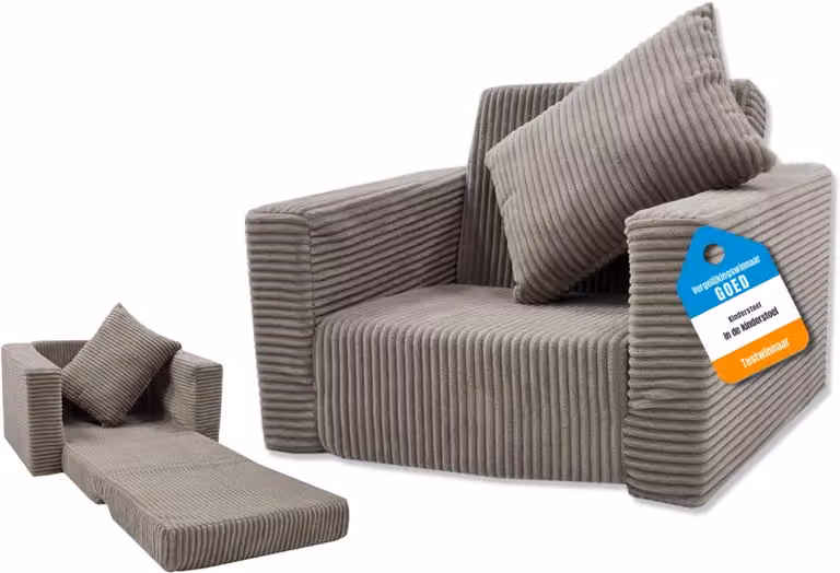 Zyrex Kindersofa Zitzak in Corduroy Grijs B/D/H: 100 x 50 x 40 cm