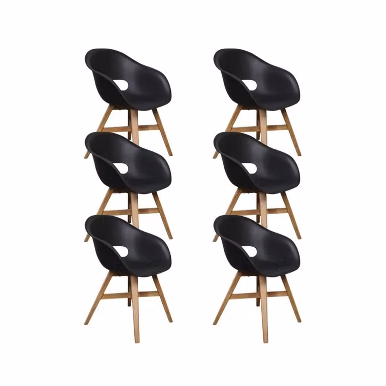 Karlstad dining tuinstoel set van 6 | zwart | kunststof en hardhout