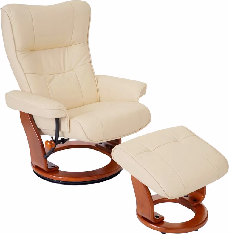 MCA Montreal relaxfauteuil met hocker, echt leer, crème en honingkleur